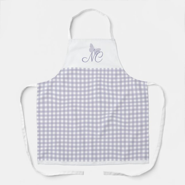 Delantal Elegante Monograma Pastel Lavender Gingham Checks (Anverso)