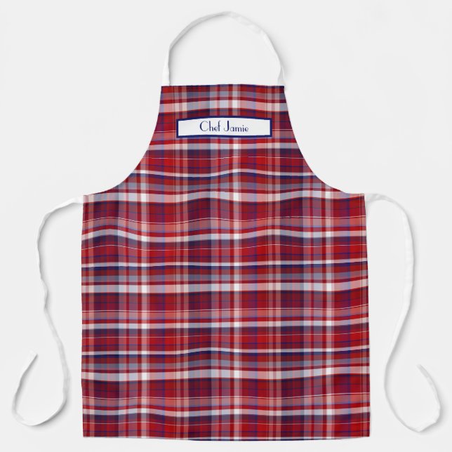 Delantal Elegante Multicolor Madras Rojo Profundo Mariner (Anverso)