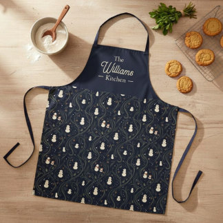 Delantal Elegante Navidad Vintage Navideña Muñeco de Nieve 