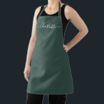 Delantal Elegante nombre de escritura personalizada en verd<br><div class="desc">Delantal de cocina con texto de monograma de nombre moderno personalizado en verde militar,  color sólido simple,  elegante y chic. Personalice con nombre,  cita,  frase o texto. Ideal para cocineros,  chefs,  alfarería,  cerámica,  manualidades,  trabajo,  cocina,  repostería,  barbacoa,  parrilla,  etc</div>