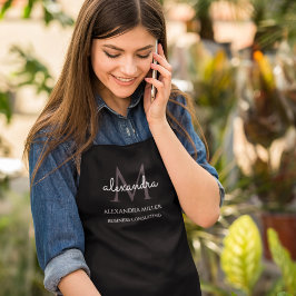 Delantal Elegante Nombre de Monograma Negro y Blanco