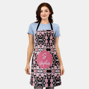 Delantal Elegante nombre monogramado floral en acuarela ros