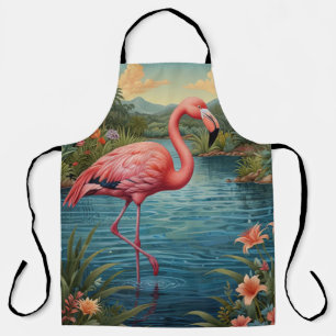 Delantal Elegante paraíso tropical flamingo rosa