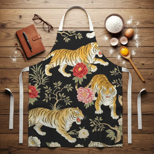 Delantal Elegante patrón de chinoiserie de tigre y peonía n