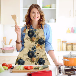 Delantal Elegante patrón de cosecha floral amarillo crema a