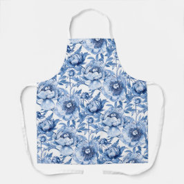 Delantal Elegante patrón floral azul y blanco Chinoiserie