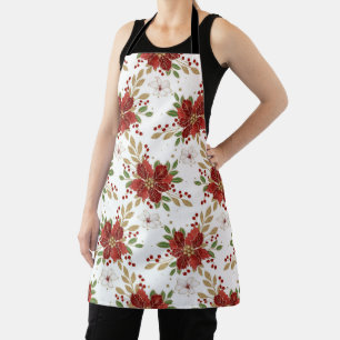Delantal Elegante Patrón Floral de Poinsettia de Invierno