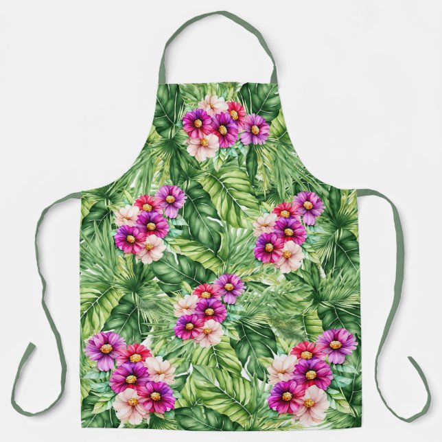 Delantal Elegante patrón floral tropical (Anverso)