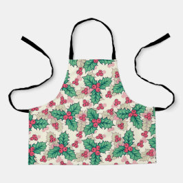 Delantal Elegante patrón floral vintage navideño holly |