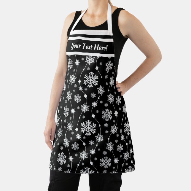Delantal Elegante patrón negro y blanco de copo de nieve (in situ)
