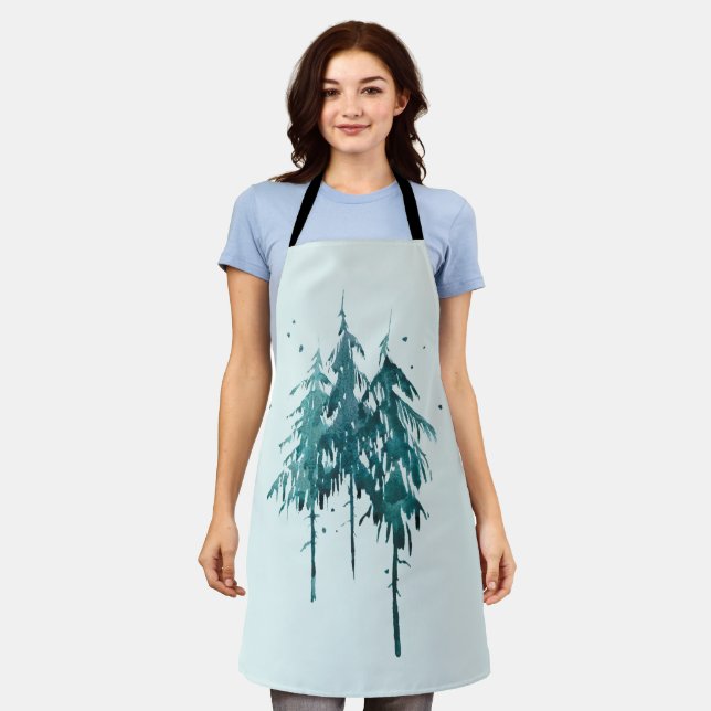 Delantal Elegante Pinos De Color Azul-Verde (Gastado)