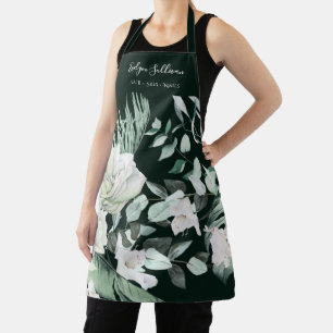 Delantal Elegante Profesional de Belleza Floral Verde Esmer