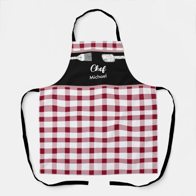 Delantal Elegante Red Gingham Apron | Idea de regalo para n (Anverso)