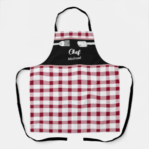 Delantal Elegante Red White Gingham   Feliz Navidad