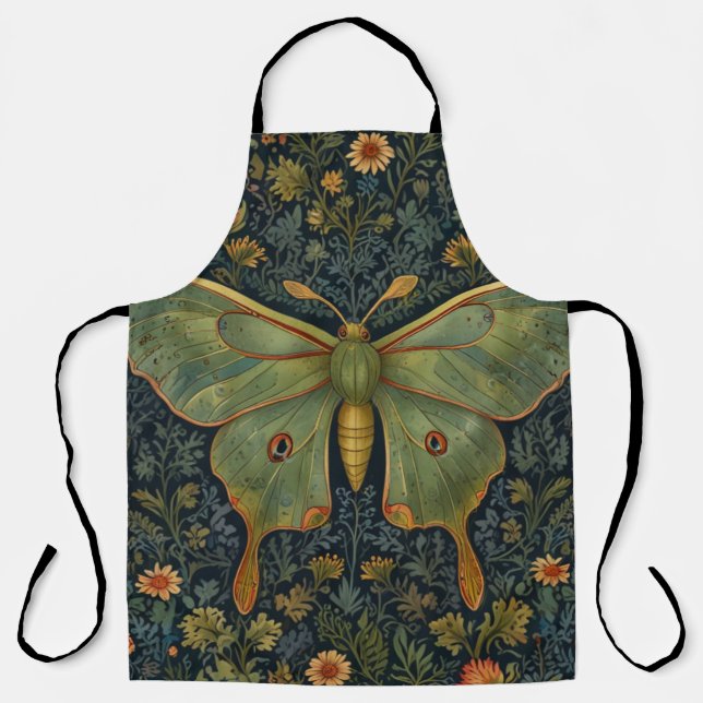 Delantal Elegante retro boho Luna moth botánico (Anverso)