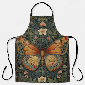 Delantal Elegante retro boho mariposa vegetación botánica