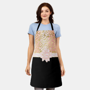 Delantal Elegante Rosa Oro Leopardo Rosa Cinta Apron Negro