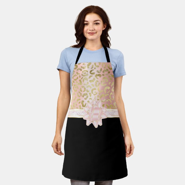 Delantal Elegante Rosa Oro Leopardo Rosa Cinta Apron Negro (Gastado)