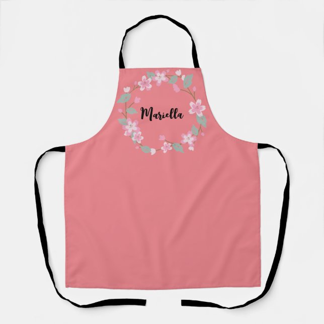 Delantal Elegante Rosa Personalizado Tu Nombre Apron (Anverso)