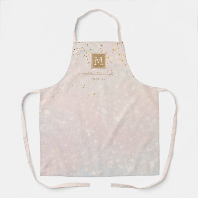 Delantal Elegante Rubor Pink Gold Purpurina Monograma Busin (Anverso)