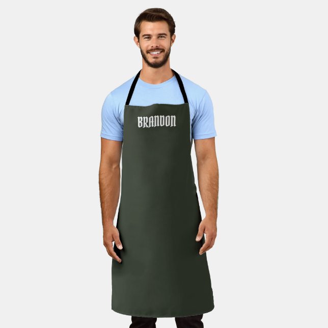 Delantal Elegante Sage Green Name Modern Simple (Gastado)