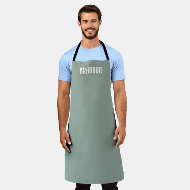 Delantal Elegante Sage Green Name Modern Simple (Gastado)