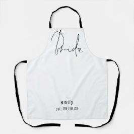 Delantal Elegante Script Nombre de novia Fecha Apron blanco