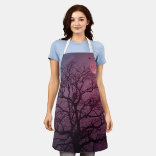 Delantal Elegante Spooky Halloween Theme Tree Moon Artwork