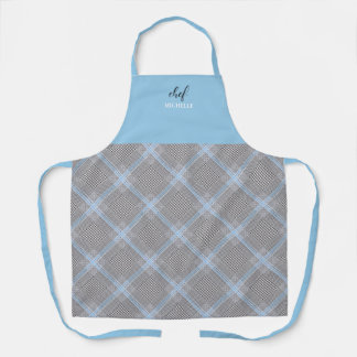 Delantal Elegante Tartán Azul Moderno Personalizado