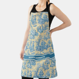 Delantal Elegante tela de jouy verde azulada de color amari