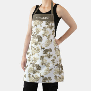 Delantal Elegante toile de ciervo beige vintage con nombre