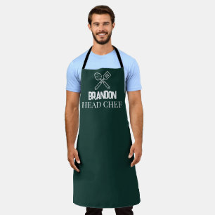 Delantal elegante verde para chef hombre nombre mo