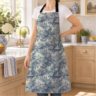 Delantal Elegante vintage azul monograma toile de jouy