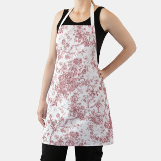 Delantal Elegante Vintage Francés Grabado Floral Toile-Rosa