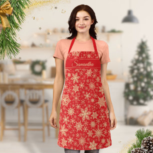 Delantal Elegantes copos de nieve Monogramados Navidades ro