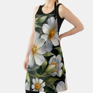 Delantal Elegantes Flores Blancas Hermosas Acuarela Chic
