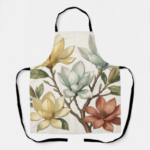 Delantal Elegantes Flores de Magnolia Crema Amarillo Terrac
