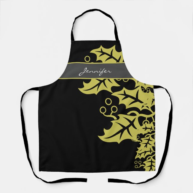 Delantal Elegantes hojas de oro y negro personalizadas (Anverso)