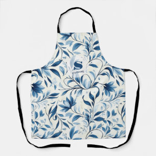 Delantal Elegantes hojas de paisley azul - fondo blanco (1)