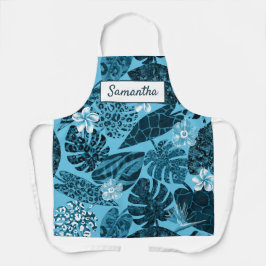 Delantal Elegantes hojas tropicales verde azuladas flores n