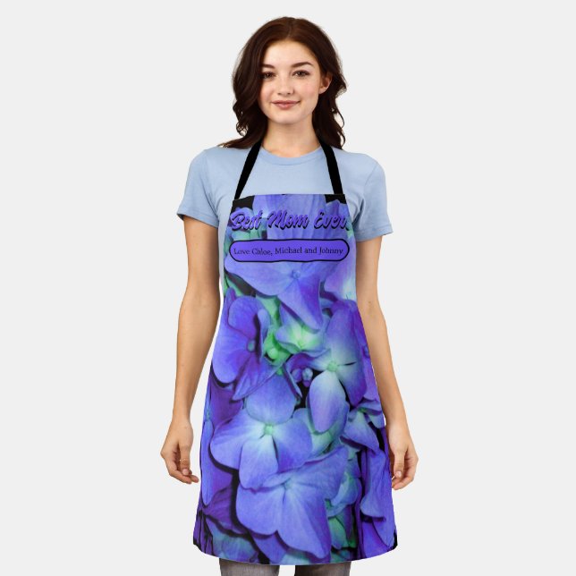 Delantal Elegantes hortensias florales verde azuladas púrpu (Gastado)