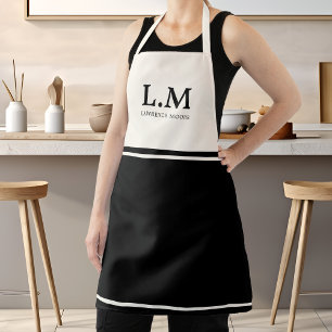 Delantal Elegantes iniciales de monograma negro nombre