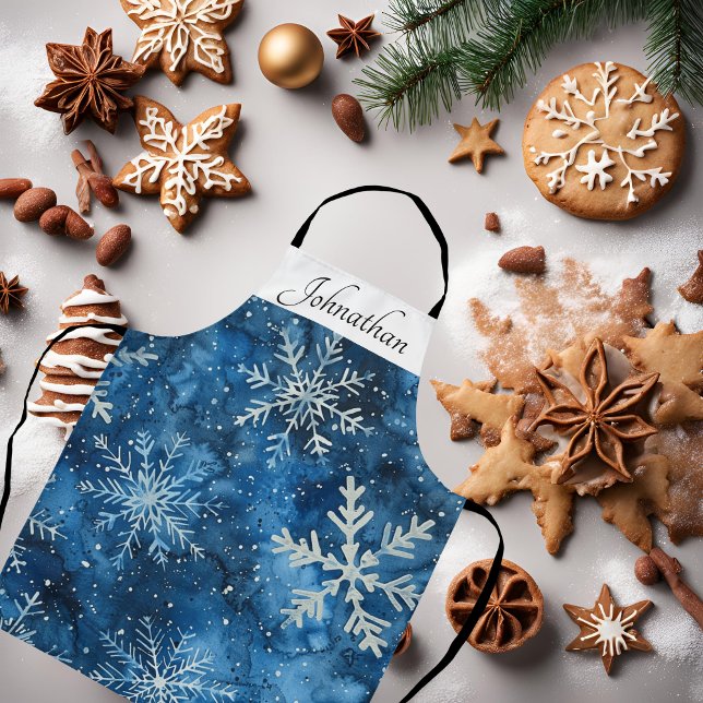 Delantal Elegantes Navidades de copos de nieve Apron (Imagine wearing this cute apron while Christmas cooking! Grab yours now!)