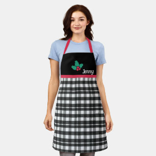 Delantal Elegantes Navidades de Plaid Apron - Desi Blanco y