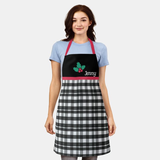 Delantal Elegantes Navidades de Plaid Apron - Desi Blanco y (Gastado)