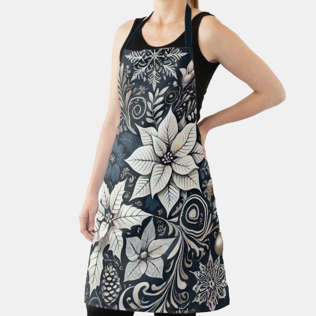 Delantal Elegantes Navidades-Tema Poinsettia Apron (in situ)