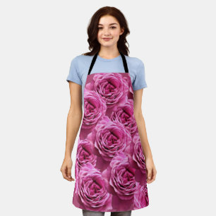 Delantal Elegantes patrones modernos de rosas rosadas y mor
