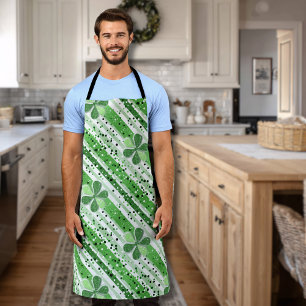 Delantal Elegantes Rayas Blancas y Verdes con Brillo de Tré