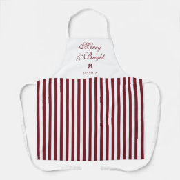 Delantal Elegantes Rayas Burgundy Navidad Personalizada