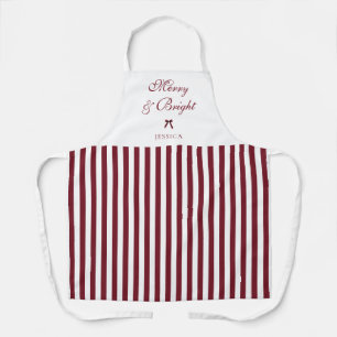 Delantal Elegantes Rayas Burgundy Navidad Personalizada
